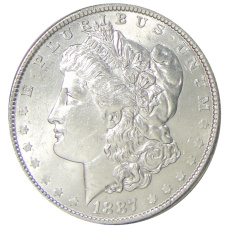 Монета 1 доллар 1887 года США «Доллар Моргана» (аверс)