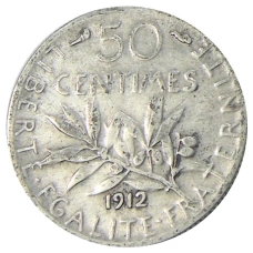 Монета 50 сантимов 1912 года Франция (аверс)