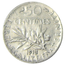 Монета 50 сантимов 1913 года Франция (аверс)