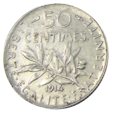 Монета 50 сантимов 1914 года Франция (аверс)