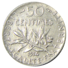 Монета 50 сантимов 1914 года Франция (аверс)