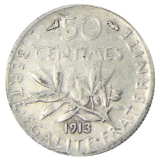 Монета 50 сантимов 1913 года Франция (аверс)