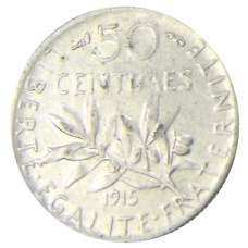 Монета 50 сантимов 1915 года Франция (аверс)