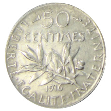 Монета 50 сантимов 1916 года Франция (аверс)