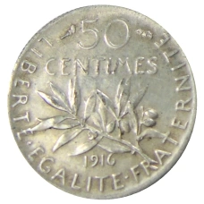 Монета 50 сантимов 1916 года Франция (аверс)