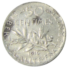 Монета 50 сантимов 1916 года Франция (аверс)