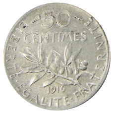 Монета 50 сантимов 1916 года Франция (аверс)