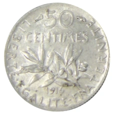 Монета 50 сантимов 1916 года Франция (аверс)