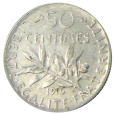 Монета 50 сантимов 1916 года Франция (аверс)