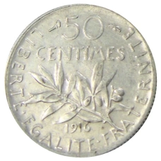 Монета 50 сантимов 1916 года Франция (аверс)
