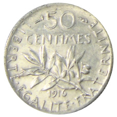 Монета 50 сантимов 1916 года Франция (аверс)