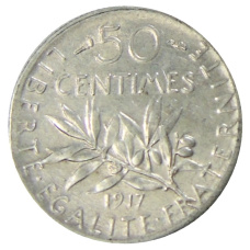 Монета 50 сантимов 1917 года Франция (аверс)