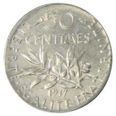 Монета 50 сантимов 1917 года Франция (аверс)