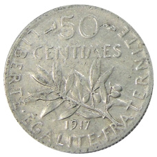 Монета 50 сантимов 1917 года Франция (аверс)