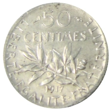 Монета 50 сантимов 1917 года Франция (аверс)