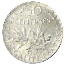 Монета 50 сантимов 1917 года Франция (аверс)