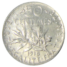 Монета 50 сантимов 1918 года Франция (аверс)