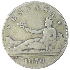 Монета 2 песеты 1870 года Испания (аверс)