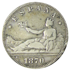 Монета 2 песеты 1870 года Испания (аверс)