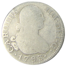 Монета 2 реала 1793 года Испания (аверс)