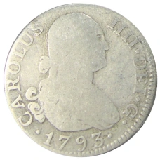 Монета 2 реала 1793 года Испания (аверс)