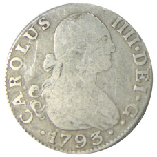 Монета 2 реала 1793 года Испания (аверс)