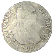 Монета 2 реала 1799 года Испания (аверс)