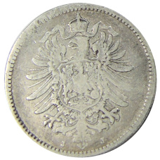 Монета 1 марка 1875 года J Германия (реверс)