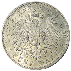Монета 5 марок 1908 года D Германия (Бавария) (реверс)