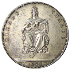 Монета 1 талер 1871 года Пруссия «Победа во Франко-прусской войне» (аверс)