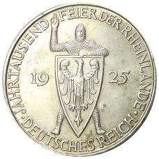 Монета 5 рейхсмарок 1925 года D Германия «Тысячелетие Рейнской области (Рейнланда)» (аверс)