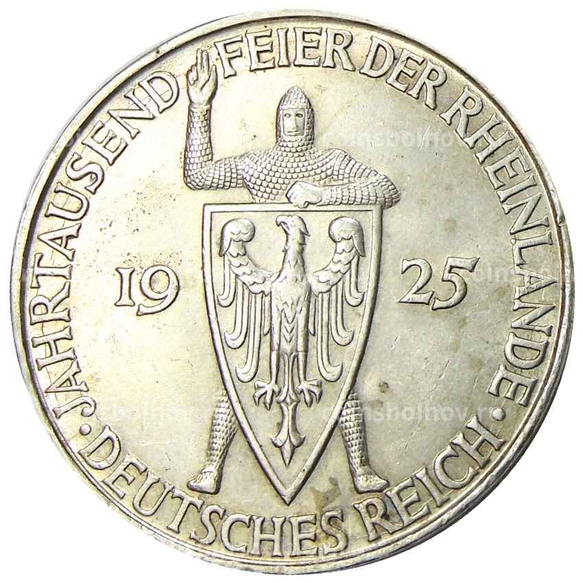 Монета 5 рейхсмарок 1925 года D Германия «Тысячелетие Рейнской области (Рейнланда)»