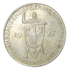 Монета 5 рейхсмарок 1925 года D Германия «Тысячелетие Рейнской области (Рейнланда)» (аверс)