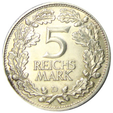 Монета 5 рейхсмарок 1925 года D Германия «Тысячелетие Рейнской области (Рейнланда)» (реверс)