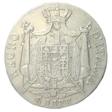 Монета 5 лир 1809 года B Наполеоновское королевство Италия (реверс)