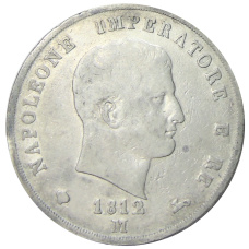 Монета 5 лир 1812 года М Наполеоновское королевство Италия (аверс)