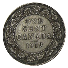 Монета 1 цент 1919 года Канада (аверс)
