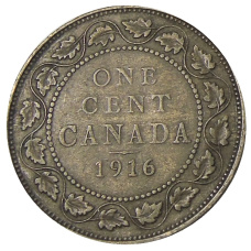 Монета 1 цент 1916 года Канада (аверс)