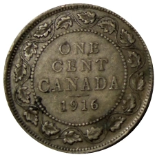Монета 1 цент 1916 года Канада (аверс)