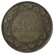 Монета 1 цент 1913 года Канада (аверс)