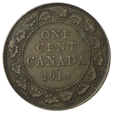 Монета 1 цент 1913 года Канада (аверс)