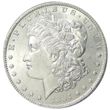 Монета 1 доллар 1884 года O США «Доллар Моргана» (аверс)