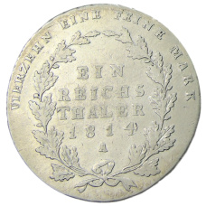 Монета 1 рейхсталер 1814 года A Германские государства — Пруссия (реверс)
