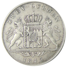 Монета 2 гульдена 1845 года Германские государства — Бавария (аверс)