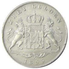 Монета 2 гульдена 1855 года Германские государства — Бавария (аверс)