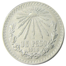 Монета 1 песо 1918 года Мексика (аверс)