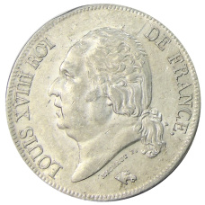 Монета 5 франков 1824 года W Франция (аверс)