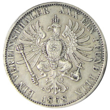Монета 1 союзный талер  1868 года A Германcкие государства — Пруссия (аверс)
