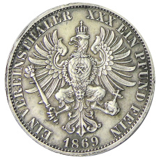 Монета 1 союзный талер  1869 года A Германcкие государства — Пруссия (аверс)