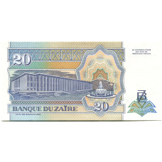 Банкнота 20 заиров 1993 года Заир (вид 2)